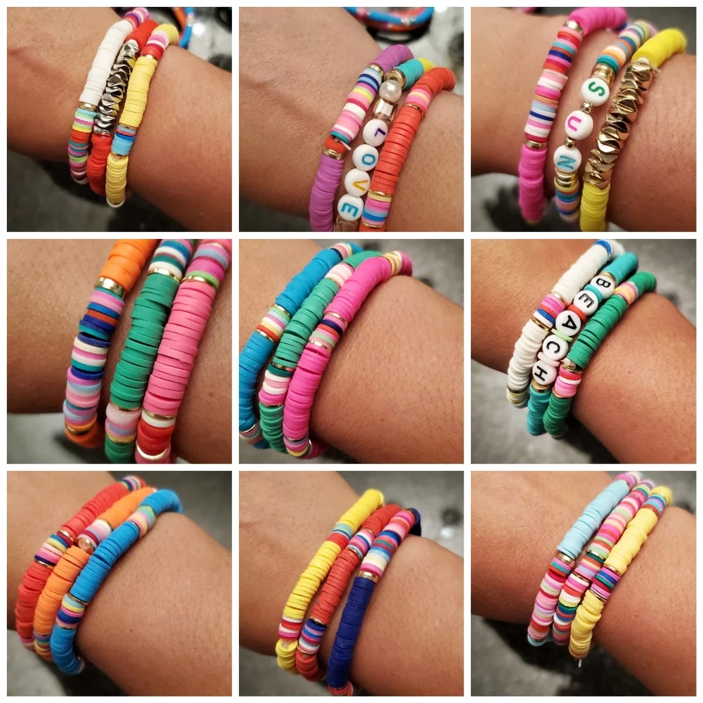 Heishi Surfer Set of 3 Multicolor Summer Bracelets